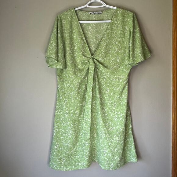 Zara Green Floral Short Sleeve Mini Dress Size XL - Picture 10 of 10